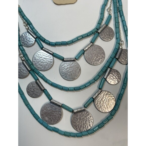 Sonoma Multi Stand Faux Turquoise Silver Disc Necklace New - Picture 4 of 6
